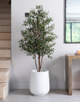 Artificial Olive Tree in White Ribbed Planter