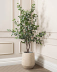 Artificial Eucalyptus Tree in Harith Travertine Stone Planter