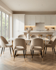 Astbury White Sintered Stone Dining Table with 4 or 6 Beige Dining Chairs