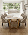 Astbury White Sintered Stone Dining Table with 4 or 6 Beige Dining Chairs