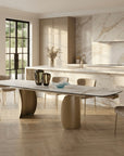 Lusso Ceramic Marble Extending Dining Table with 8 or 10 Champagne Dining Chairs