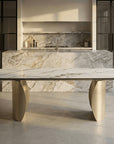 Lusso Ceramic Marble Extending Dining Table with 8 or 10 Champagne Dining Chairs