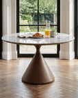 Lusso Round 120cm Marble and Walnut Dining Table with 4 Taupe Dining Chairs