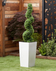 Artificial Buxus Spiral Topiary in Tall White Tapered Planter