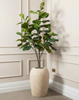 Artificial Fiddle Fig Tree in Travertine Stone Planter
