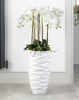 Artificial Floor Standing Orchid In Luxurious White Wave Pot