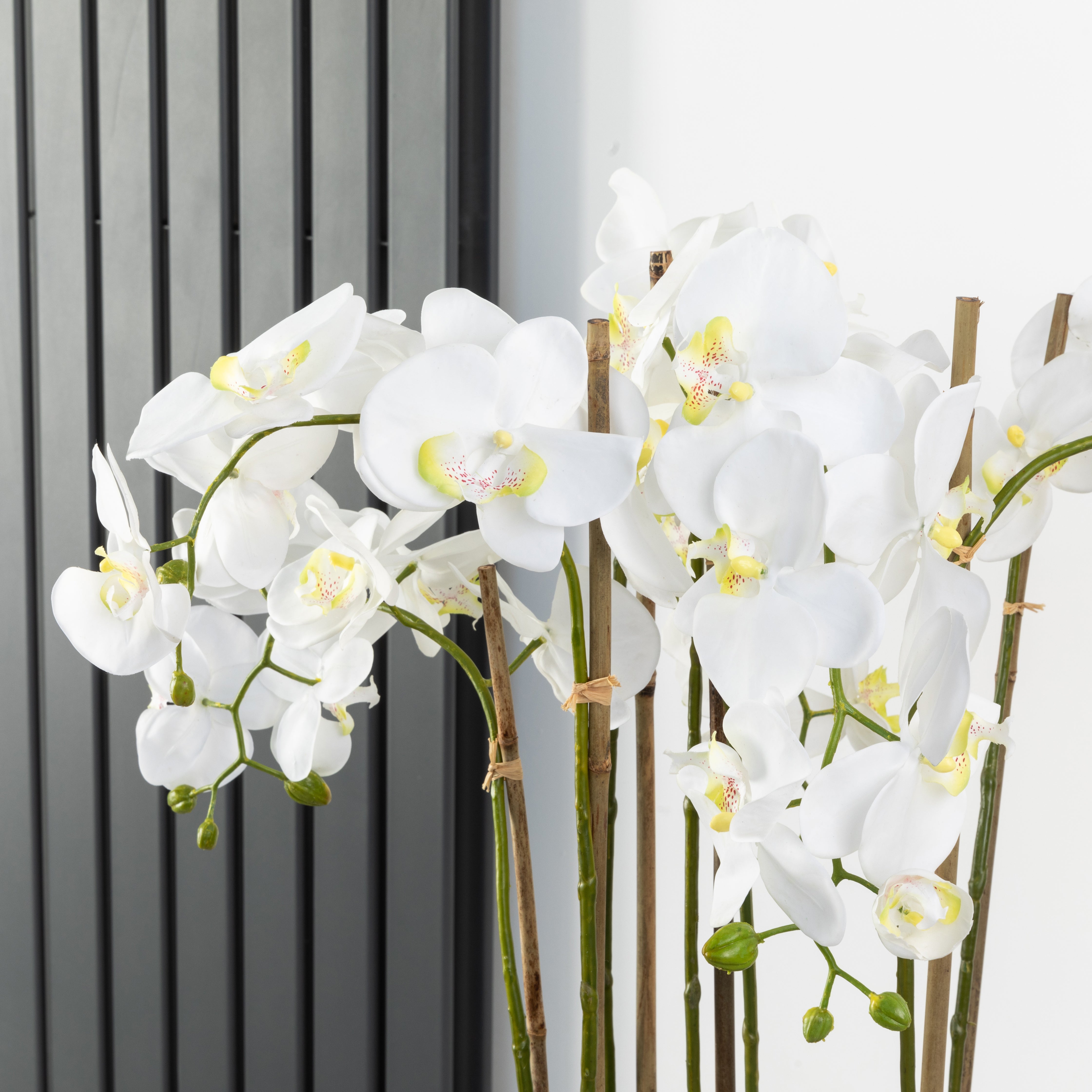 Artificial Floor Standing Orchid In Luxurious White Wave Pot