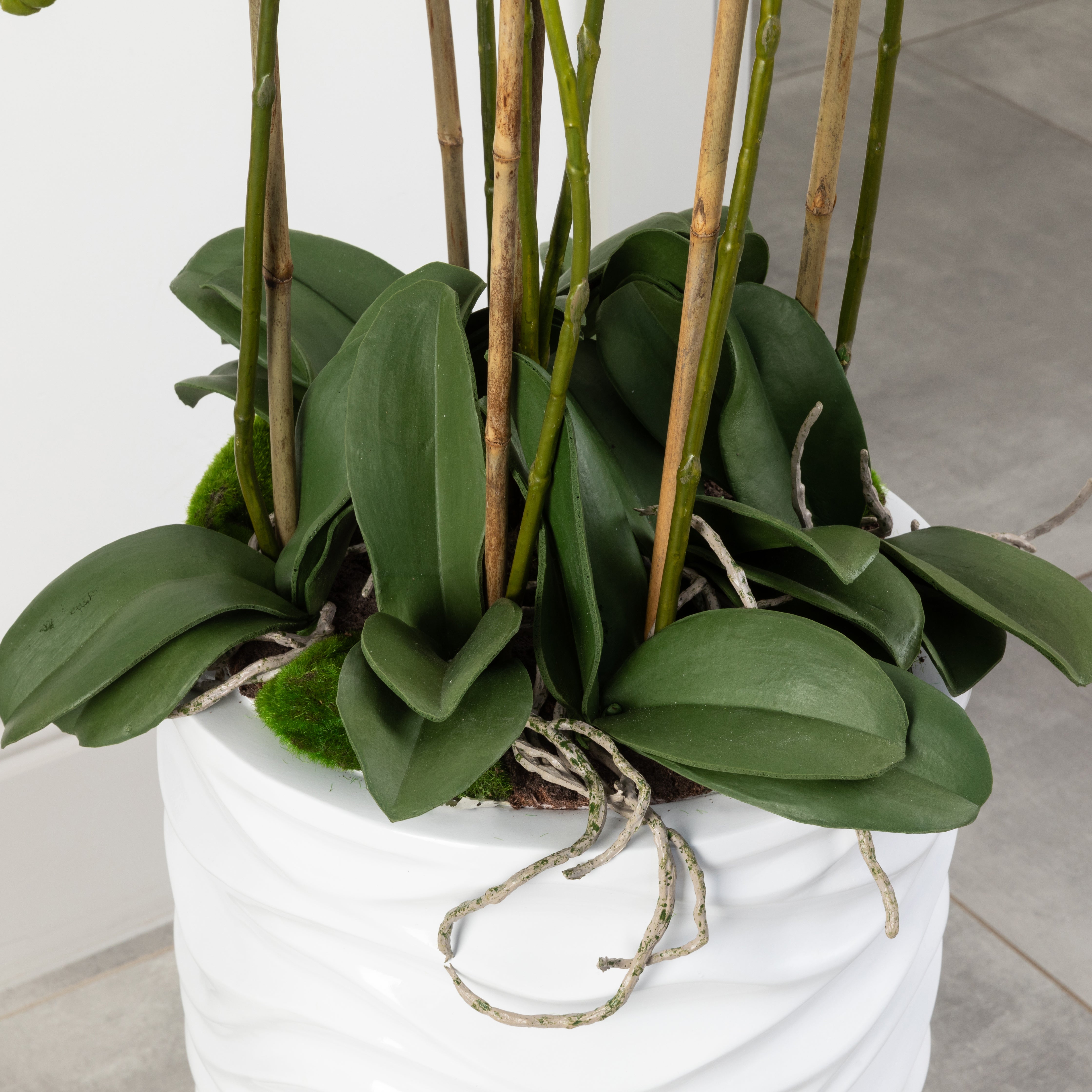 Artificial Floor Standing Orchid In Luxurious White Wave Pot