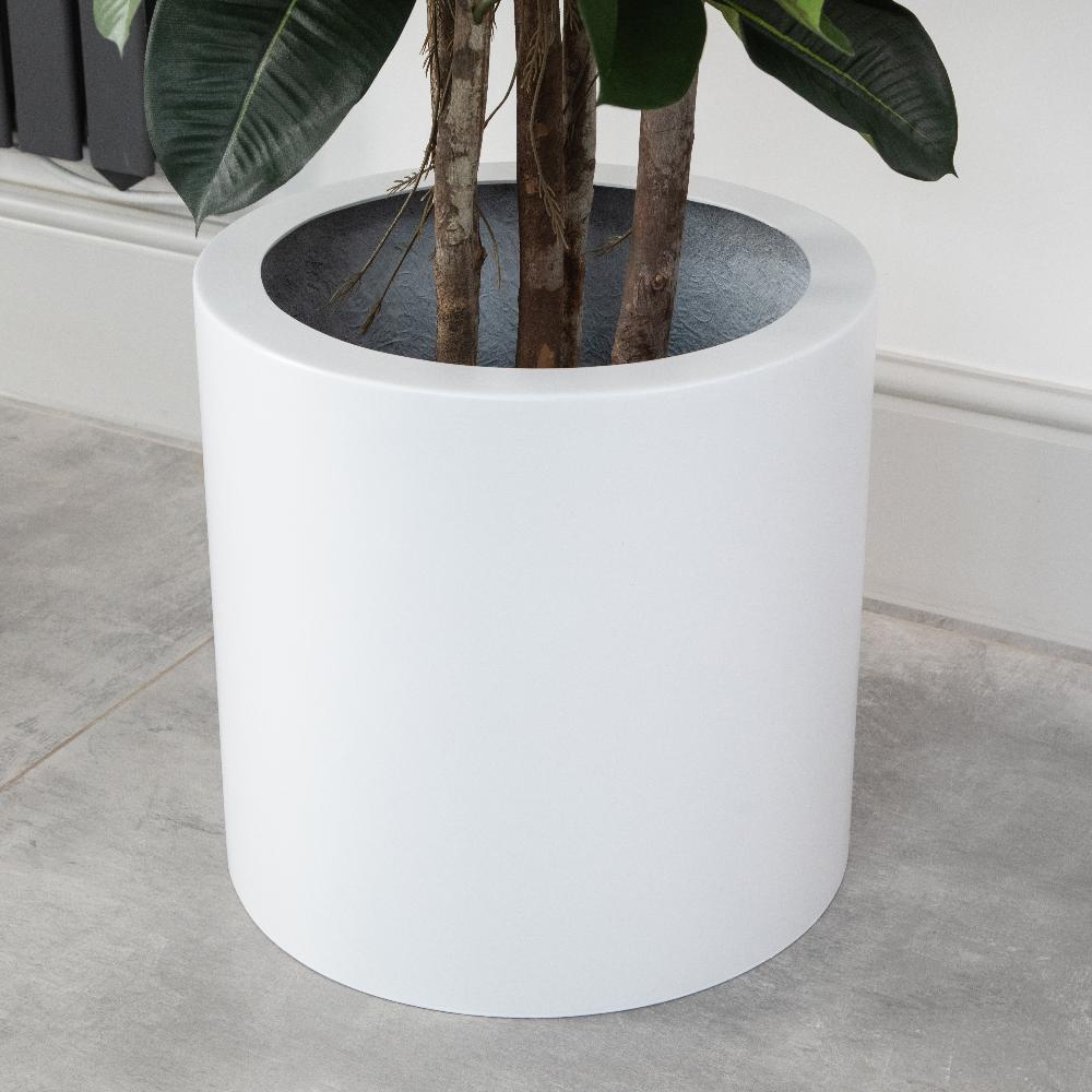 Artificial Fiddle Fiig Rubber Tree in White Round Planter