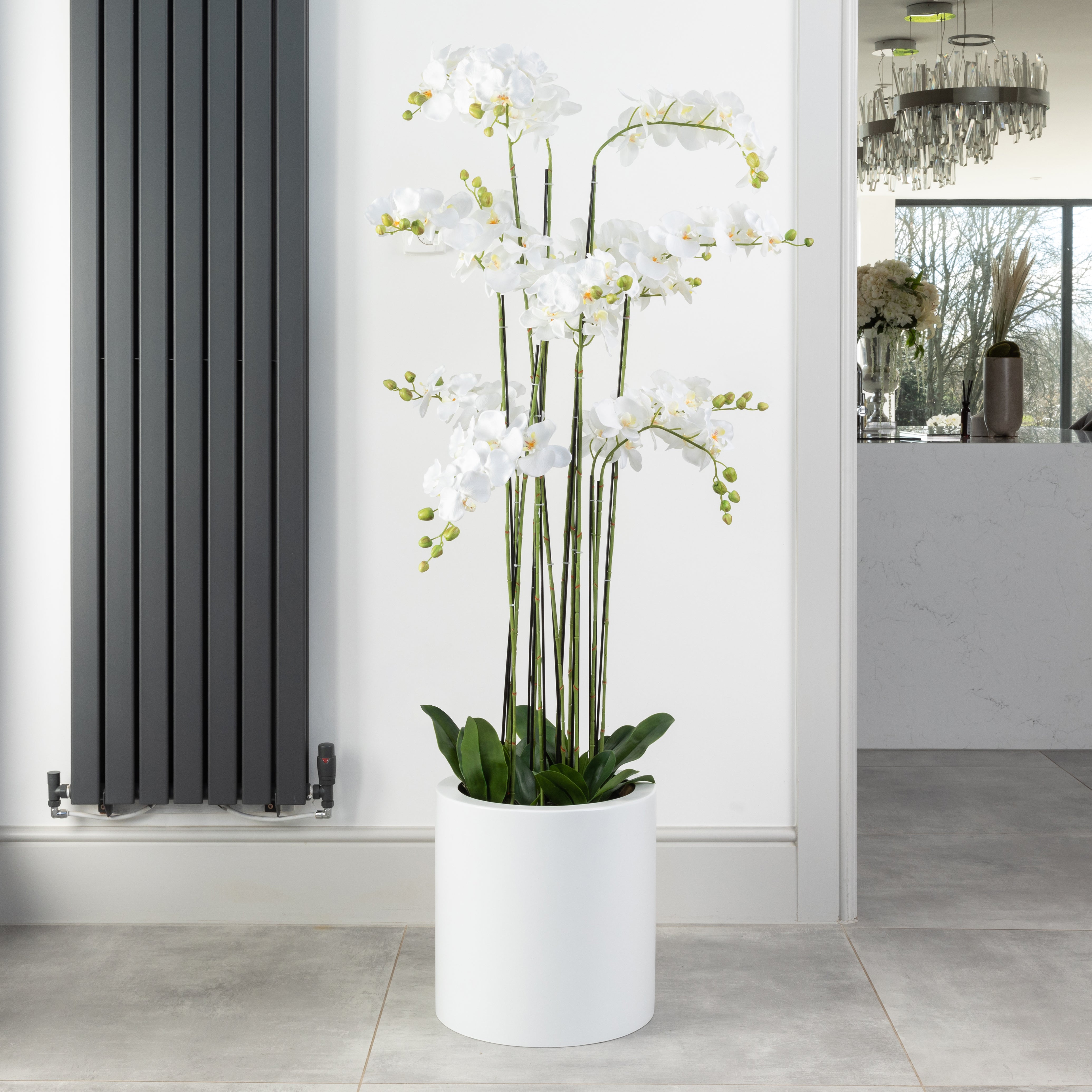 Artificial Floor Standing Orchid In White Pot