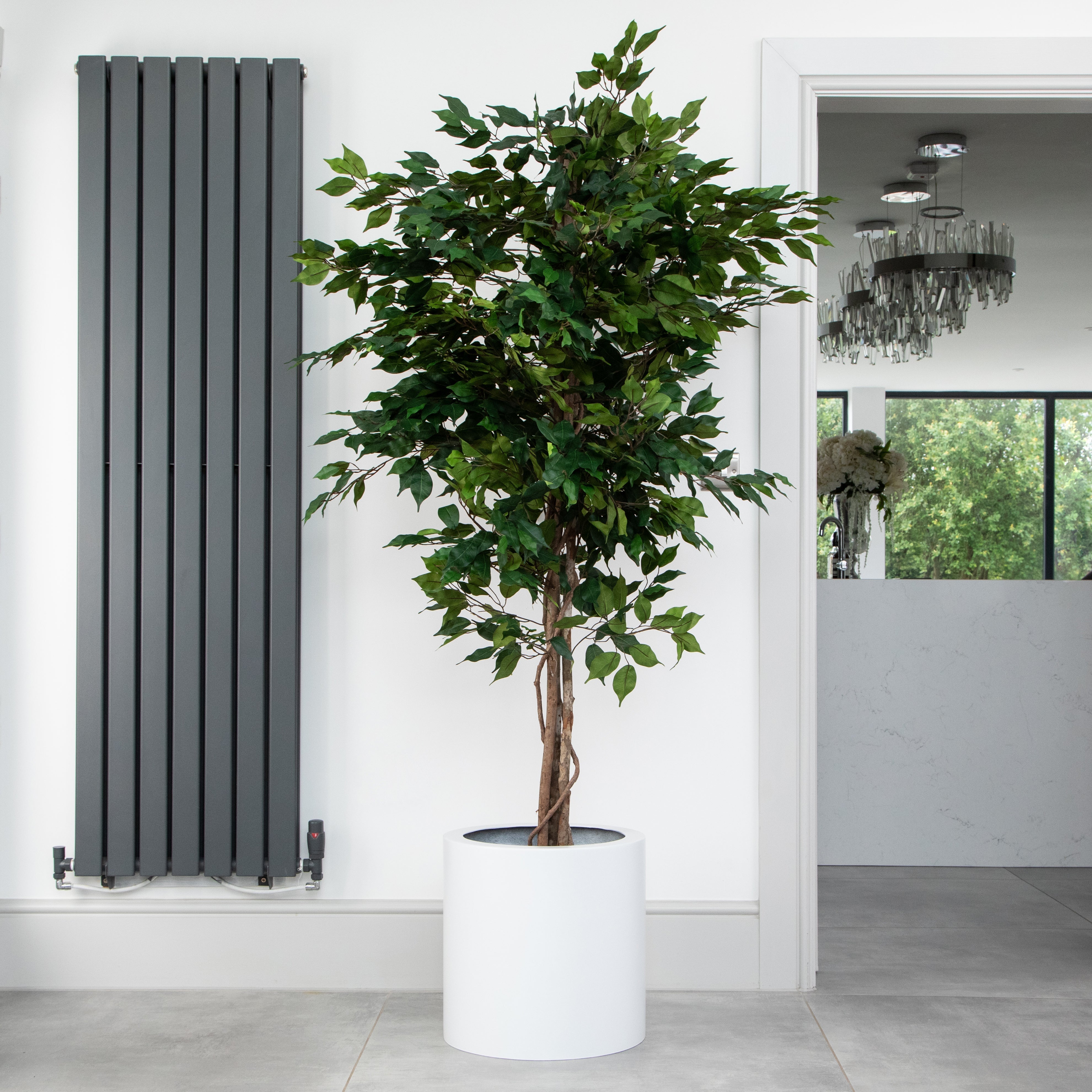 Premium Artificial Ficus Tree in White Round Planter