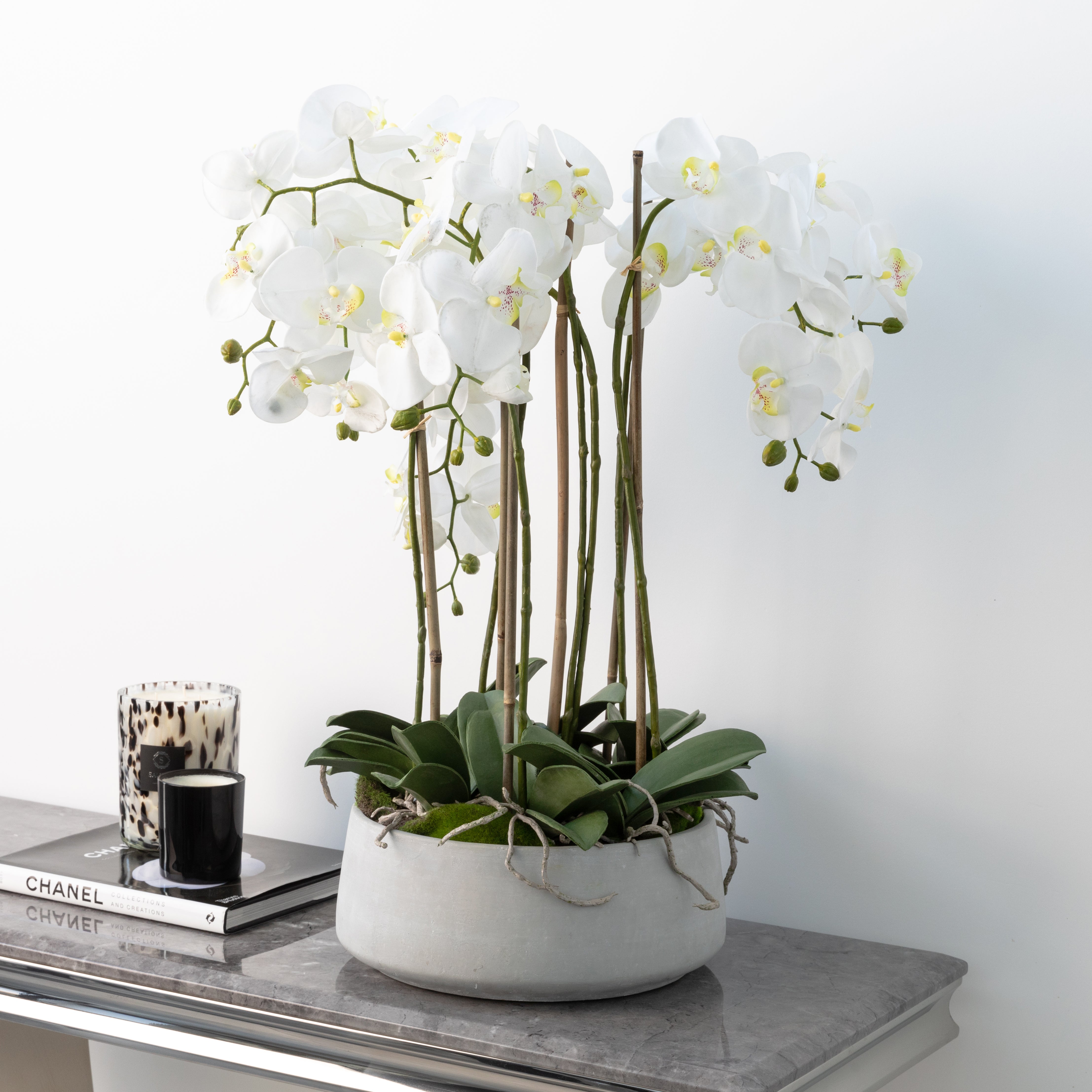Large Artificial Orchid In Stone Pot