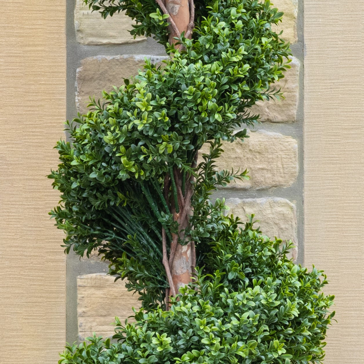 Artificial Spiral Topiary Tree In Black Stone Planter – Faux Buxus Outdoor Entrance Décor (150cm or 180cm Total Height)