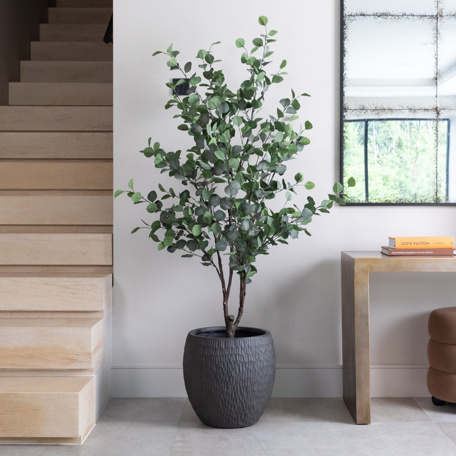 Artificial Eucalyptus Tree in Luno Anthracite Planter