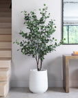 Artificial Eucalyptus Tree in White Ribbed Planter