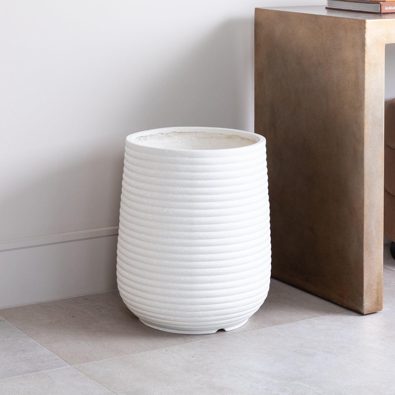 Artificial Eucalyptus Tree in White Ribbed Planter