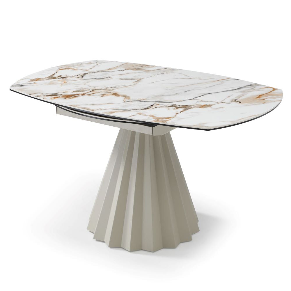 Lusso Round Extending Marble and Dining Table with 4 or 6 Taupe Dining Chairs
