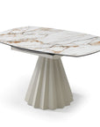 Lusso Round Extending Marble and Dining Table with 4 or 6 Taupe Dining Chairs