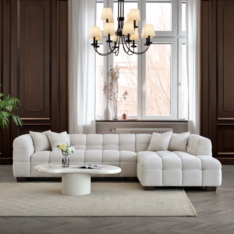 Tribeca Corner Group in Oatmeal Cream Boucle Fabric Sofa RH or LH