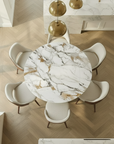 Lusso Round Extending Marble and Dining Table with 4 or 6 Taupe Dining Chairs
