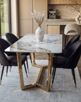 Astbury White Sintered Stone Dining Table with 4 or 6 Black Dining Chairs