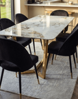 Astbury White Sintered Stone Dining Table with 4 or 6 Black Dining Chairs