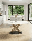Alderley White Sintered Stone Dining Table with 4 or 6 Beige Leather Dining Chairs