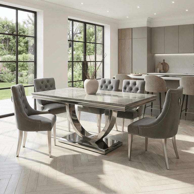 Bowden Marble Dining Table with 4 or 6 Dining Chairs