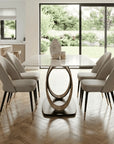 Alderley White Sintered Stone Dining Table with 4 or 6 Beige Velvet Dining Chairs