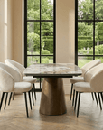 Lusso Ceramic Marble Extending Dining Table with 6 or 8 White Boucle Dining Chairs