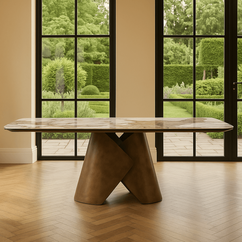 Lusso Ceramic Marble Extending Dining Table with 6 or 8 White Boucle Dining Chairs