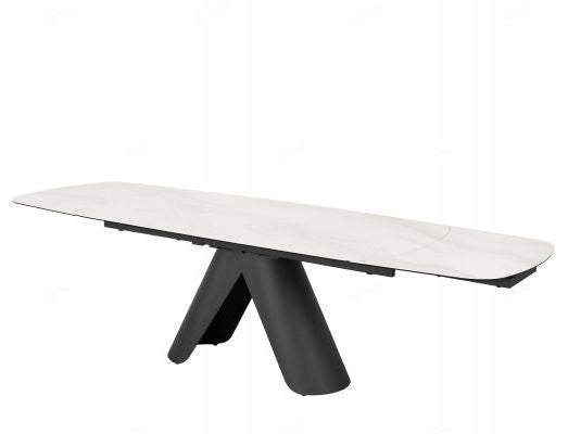 Lusso White Ceramic Marble Extending Dining Table with 6 or 8 White Boucle Dining Chairs