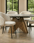 Lusso Ceramic Marble Extending Dining Table with 6 or 8 White Boucle Dining Chairs