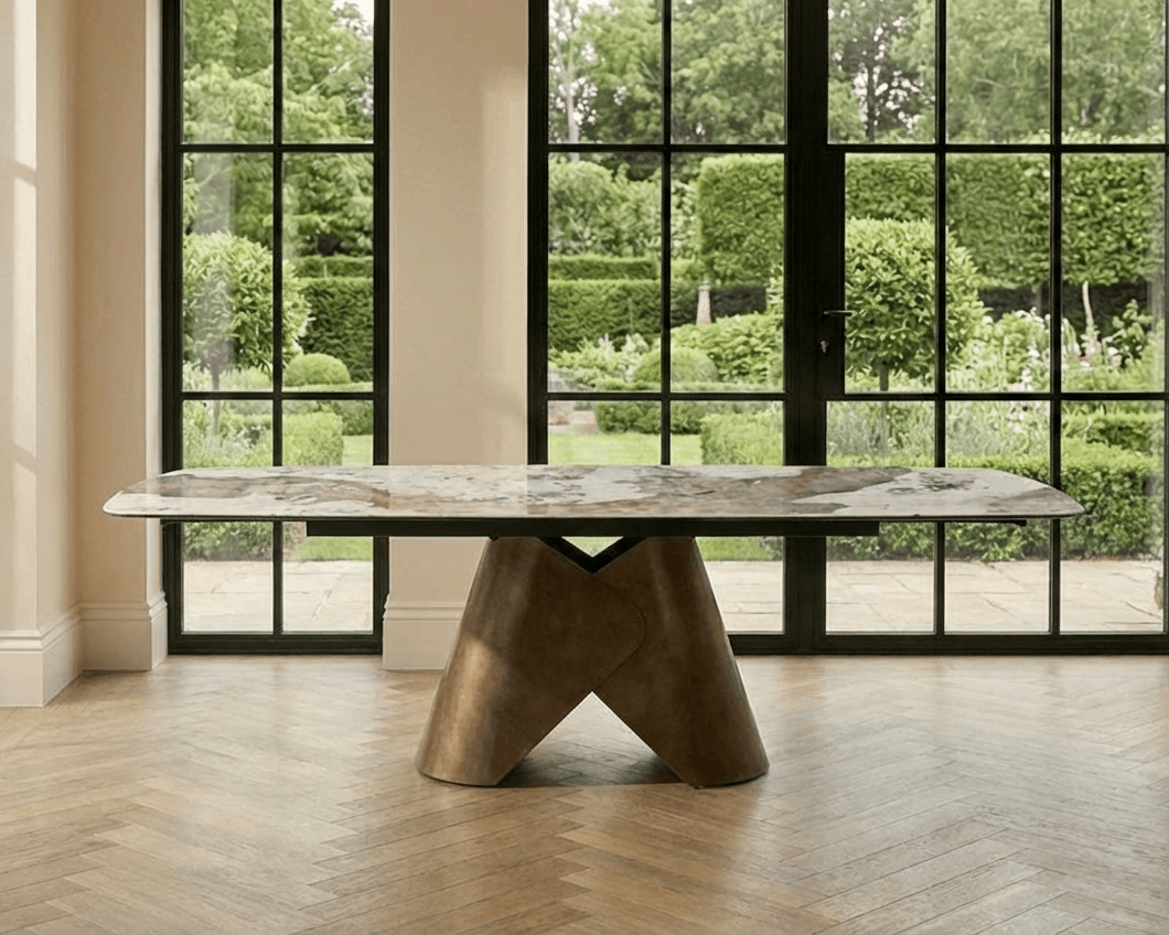 Lusso Ceramic Marble Extending Dining Table with 6 or 8 White Boucle Dining Chairs