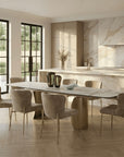 Lusso Ceramic Marble Extending Dining Table with 8 or 10 Champagne Dining Chairs