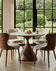 Lusso Round 120cm Marble and Walnut Dining Table with 4 Taupe Dining Chairs