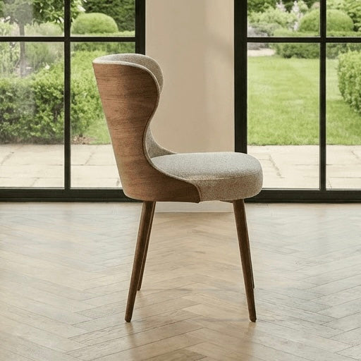 Lusso Round 120cm Marble and Walnut Dining Table with 4 Taupe Dining Chairs