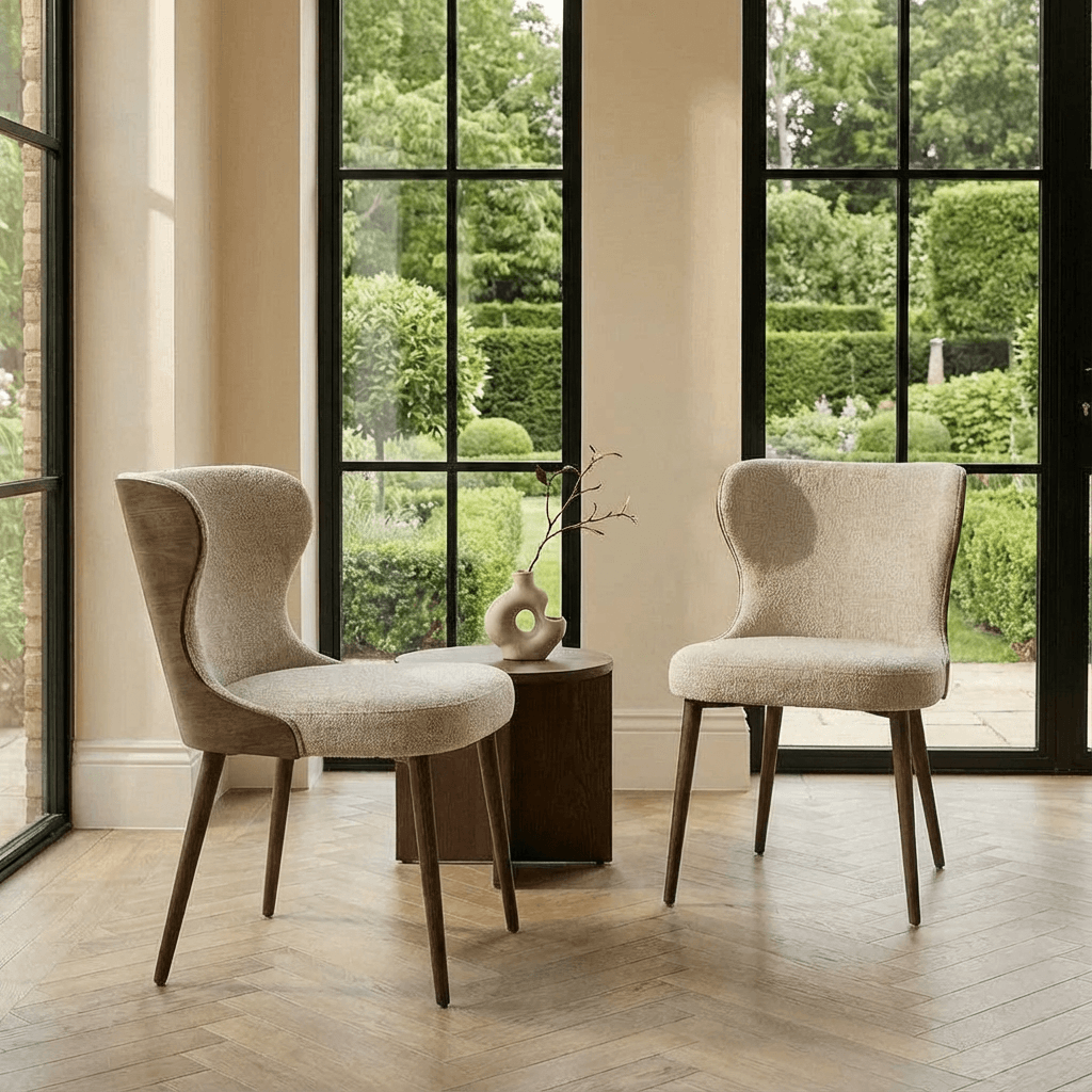 Lusso Round 120cm Marble and Walnut Dining Table with 4 Taupe Dining Chairs