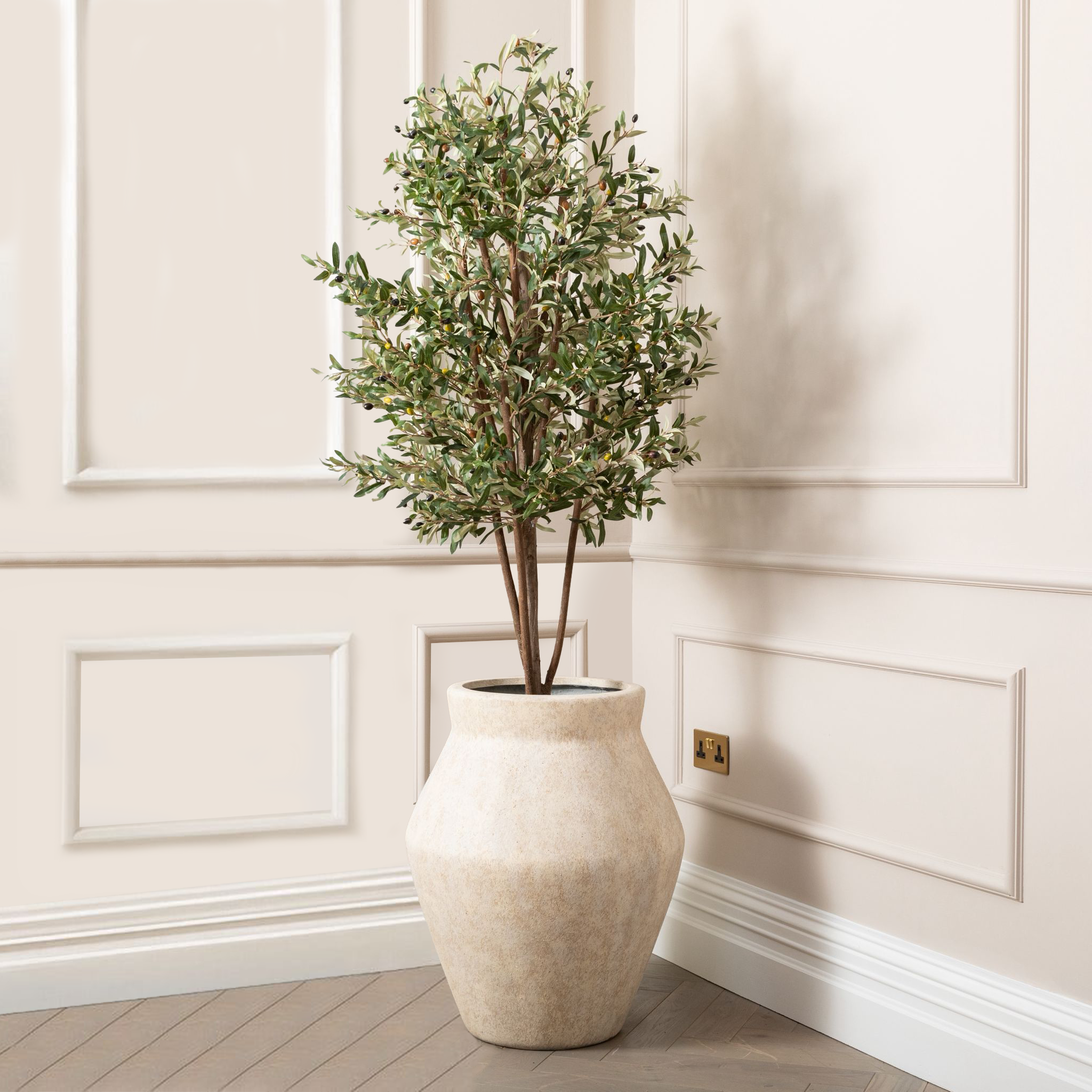 Artificial Olive Tree in Fleuri Travertine Stone Planter