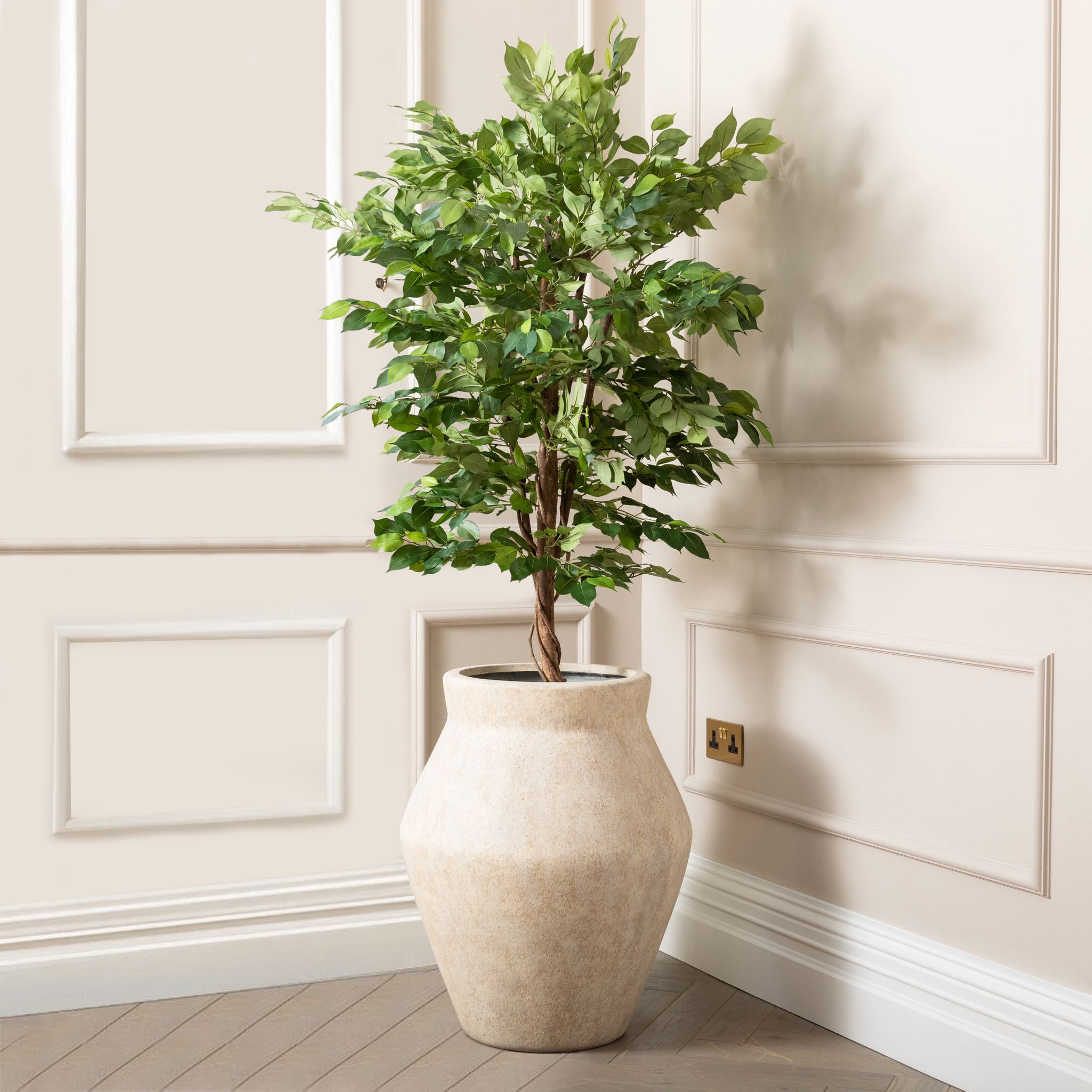 Artificial Ficus Tree in Fleuri Travertine Stone Planter