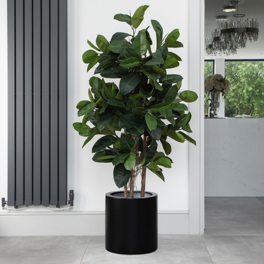 Artificial Fiddle Fig Rubber Tree in Black Round Planter