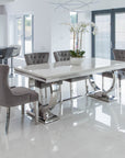 White Marble Dining Table with 4 or 6 Dining Chairs