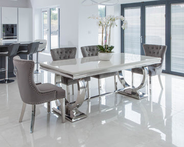 White Marble Dining Table with 4 or 6 Dining Chairs