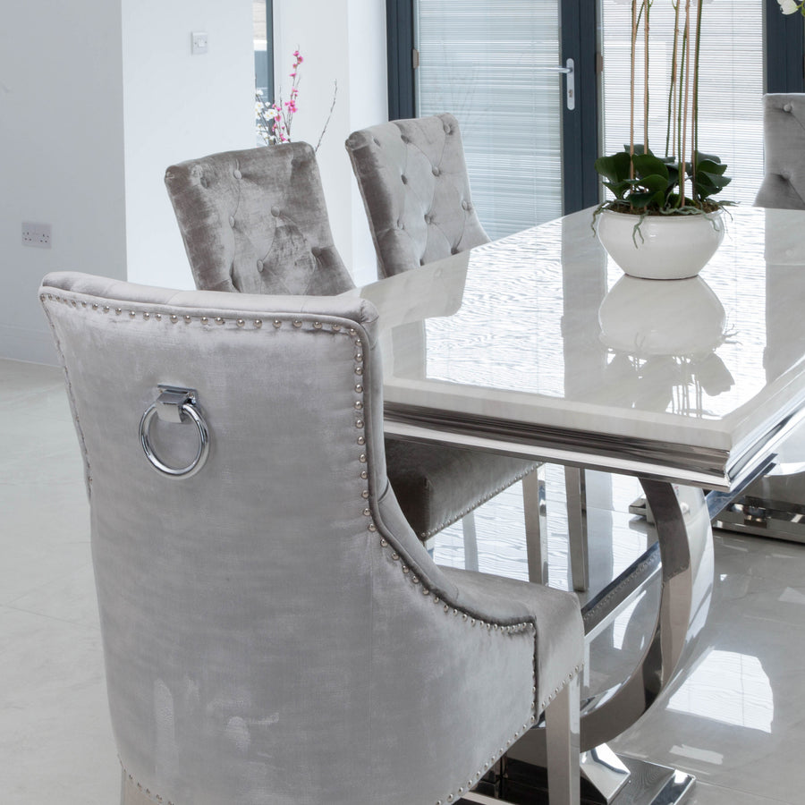 White Marble Dining Table with 4 or 6 Dining Chairs
