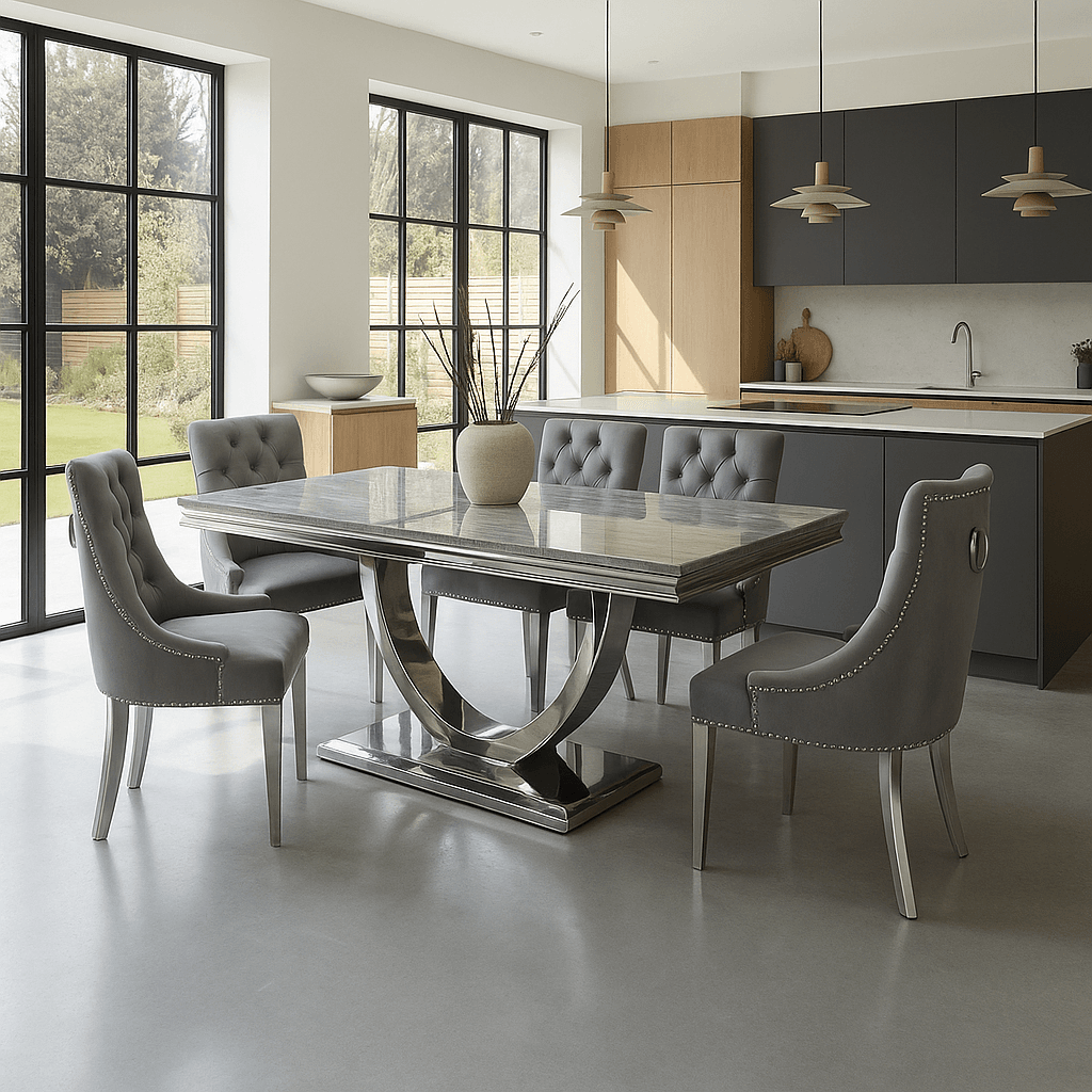 Bowden Marble Dining Table with 4 or 6 Dining Chairs