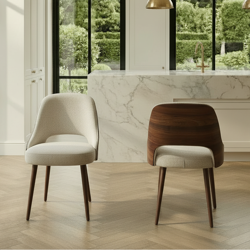 Lusso Round Extending Marble and Dining Table with 4 or 6 Taupe Dining Chairs