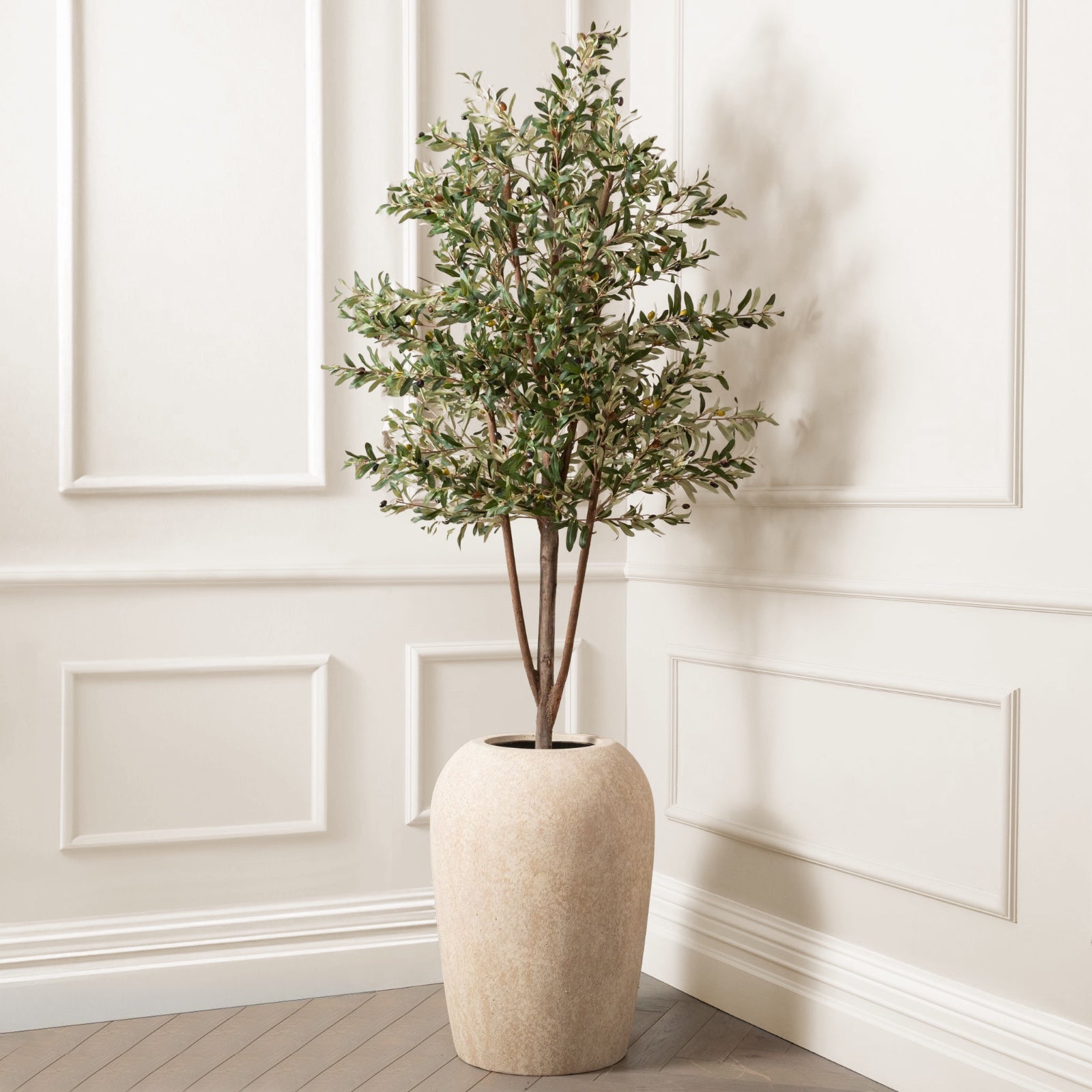 Artificial Olive Tree in Travertine Stone Planter