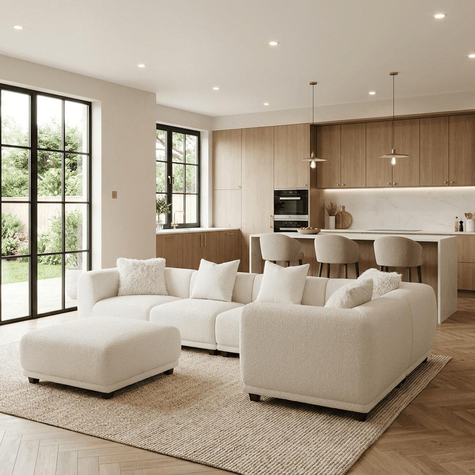 Lusso Modular Corner Group In Polar White Boucle Sofa