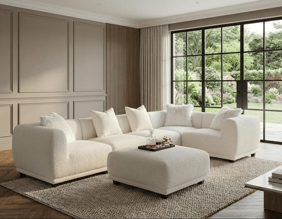 Lusso Modular Corner Group In Polar White Boucle Sofa
