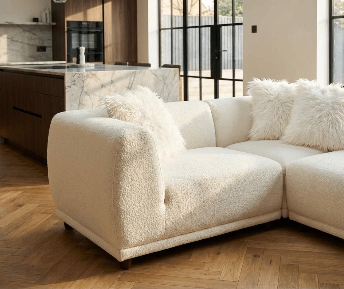 Lusso Modular Corner Group In Polar White Boucle Sofa